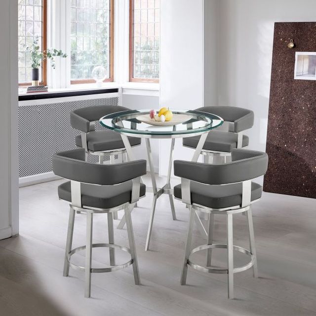 Armen Living Naomi and Lorin 5-Piece Brushed Stainless Steel/Clear/Gray Counter Dining Set-1