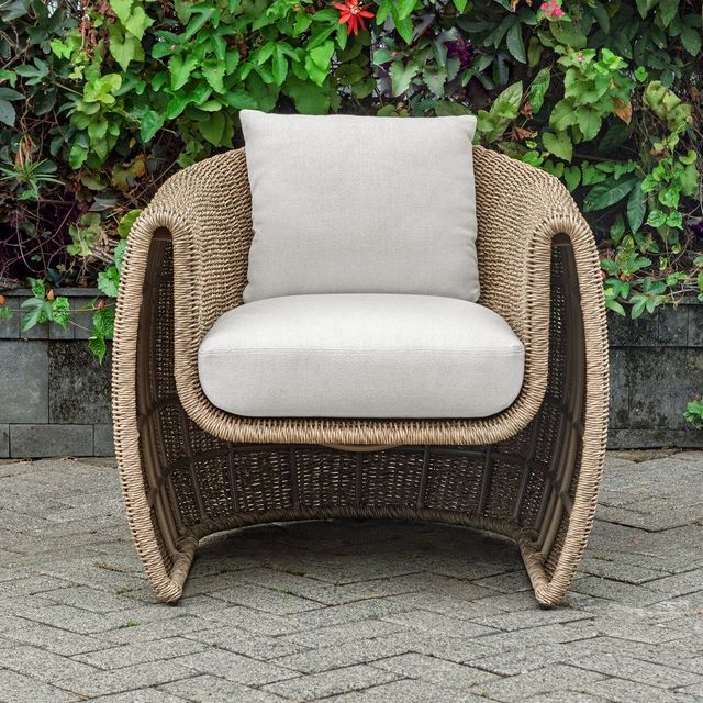 Uttermost® Tropic Golden Flax/Oyster White Wicker Indoor-Outdoor Lounge Chair with Cushion-1
