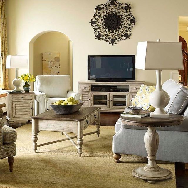 Kincaid® Weatherford Cornsilk Brown Accent Table with White Base-1