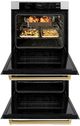 ZLINE Autograph Edition Professional 30" Satin Stainless Steel Double Electric Wall Oven with White Matte Doors and Polished Gold Accents-2