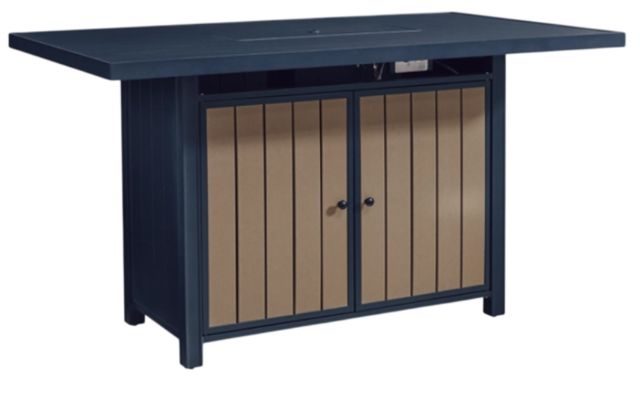 Signature Design by Ashley® East Beach Driftwood Aluminum Outdoor Rectangular Bar Table with Navy Blue Base-0
