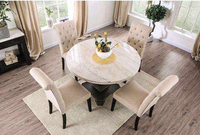 Furniture of America® Elfredo 5-Piece Antique Black/Ivory/White Round Dining Table Set-2