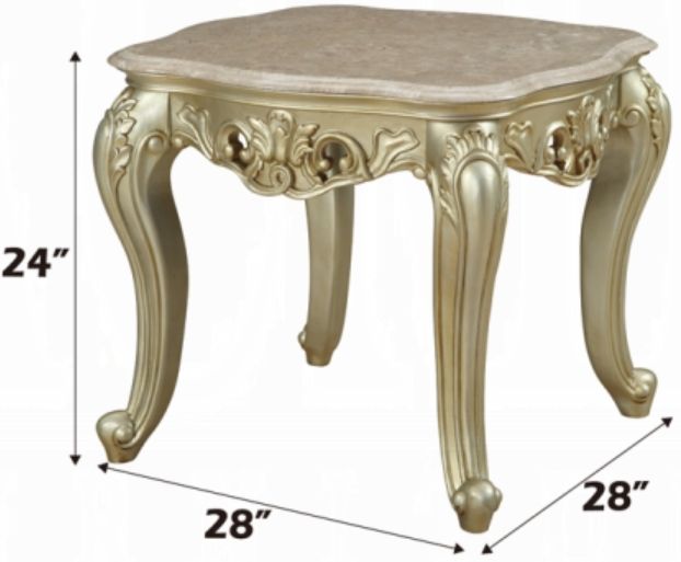 ACME Furniture Gorsedd Brown Marble Top End Table with Golden Ivory Base-2