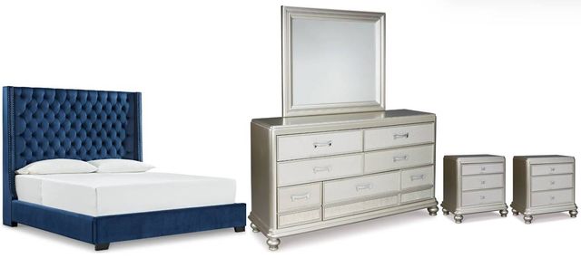 Signature Design by Ashley® Coralayne 5-Piece Blue/Silver King Upholstered Bed Set-0
