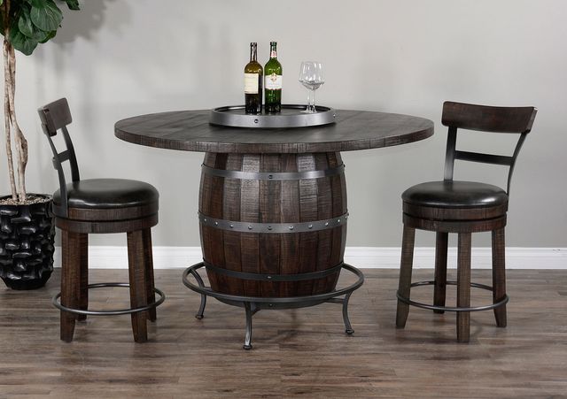 Sunny Designs™ Tobacco Leaf Round Pub Table with Wine Barrel Base-0
