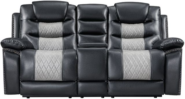 New Classic® Home Furnishings Nikko Black/Gray Manual Dual Reclining Console Loveseat-2