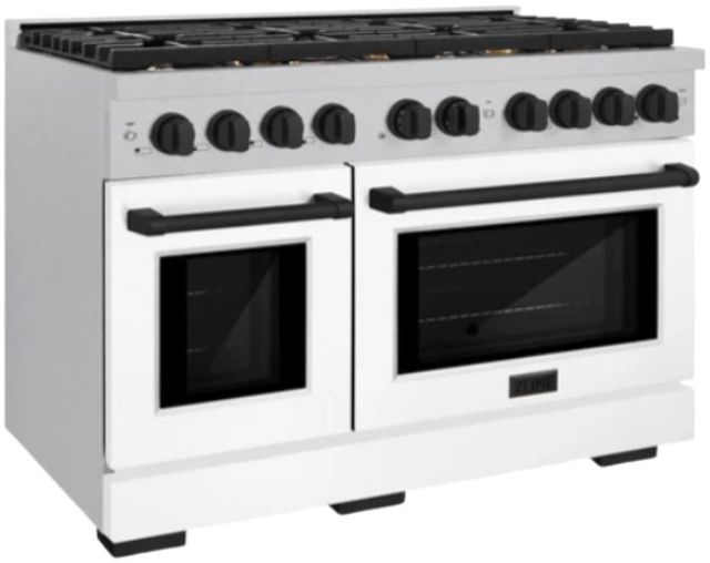 ZLINE Autograph Edition 48" Satin Stainless Steel Pro Style Gas Range with White Matte Door and Matte Black Accents-3