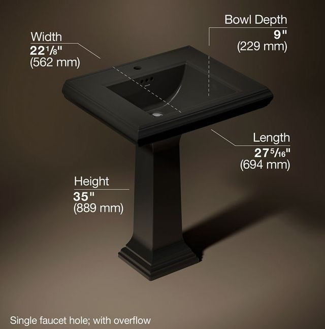 Kohler Memoirs® Classic Black 27.25" Rectangular Pedestal Bathroom Sink-3