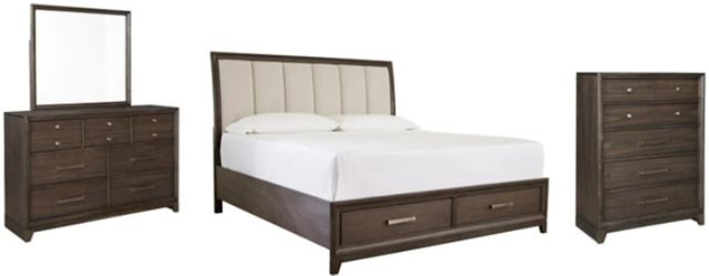 Signature Design by Ashley® Brueban 4-Piece Chestnut Brown/Gray King Panel Storage Bed Set-0