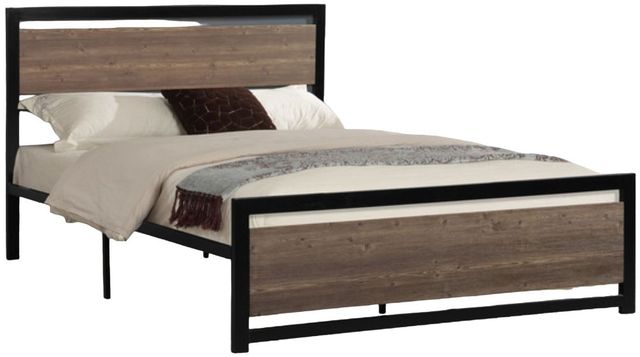 Milton Green Stars Black Full Metal Platform Bed with Wooden Headboard and Footboard-0