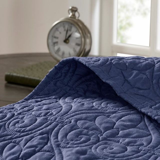 Olliix by Madison Park Navy Twin Quebec Reversible Bedspread Set-2