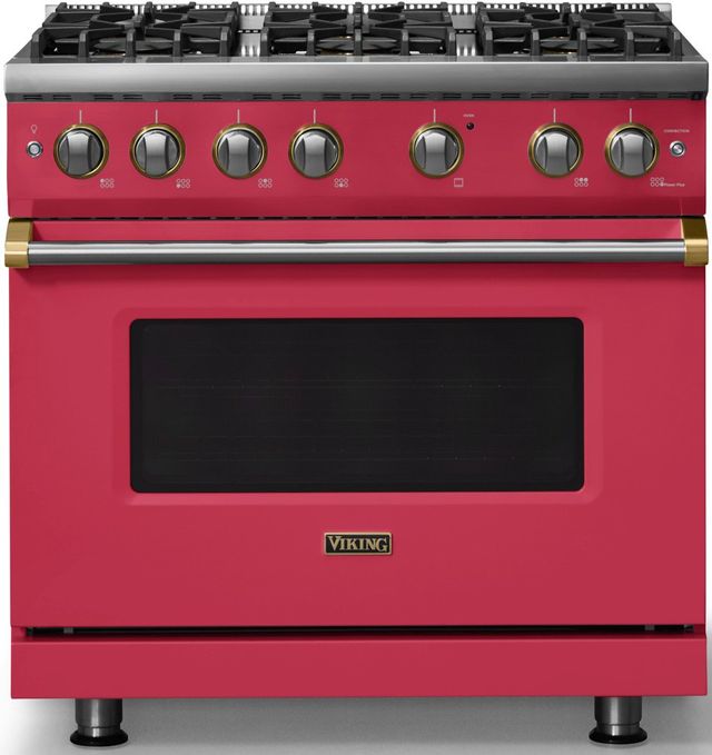 Viking® 5 Series 36" Valentine Pro Style Gas (LP) Range with Brushed Brass Trim-0