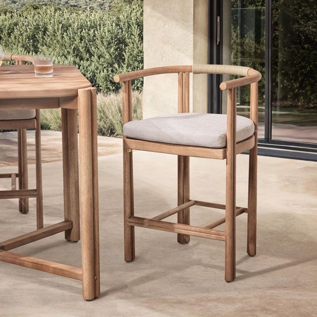 Classic Home Oliver Butterscotch Fabric/Wooden Outdoor Counter Stool-1