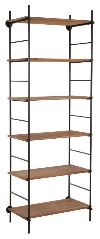 Deco Marche Brown 33''Rectangular 6-Level Shelving with Black Metal Ladder Frames-0