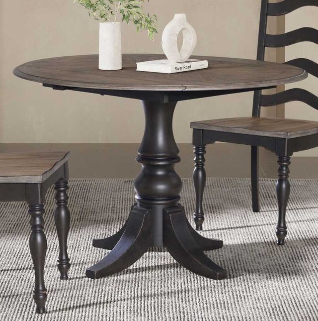 Liberty Furniture Magnolia Manor Weathered Bark Dining Drop Leaf Table with Antique Black Base-1