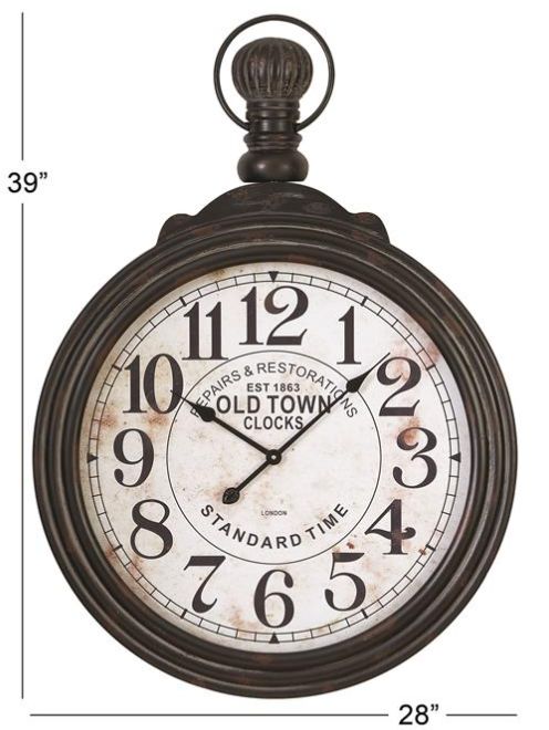 Deco Marche Distressed Brown Round Wall Clock-3