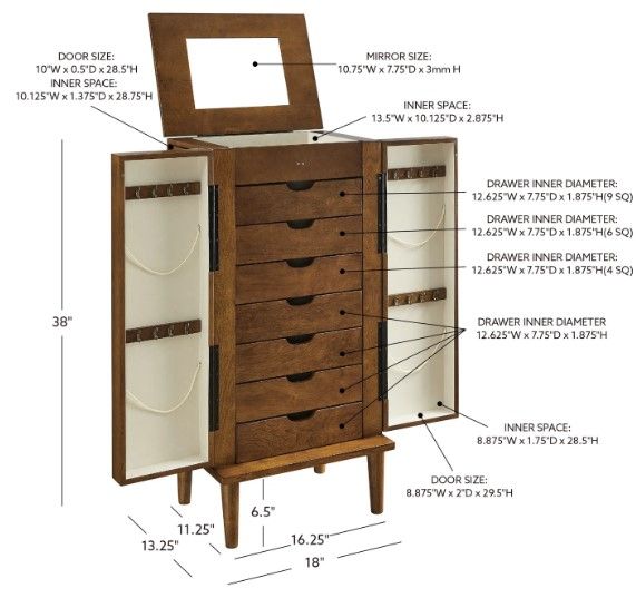 Powell® Jenn Brown Jewelry Armoire-3