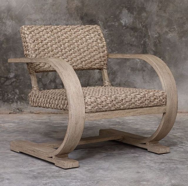 Uttermost® Rehema Cerused Wheat Wicker/Wooden Outdoor Lounge Chair-1