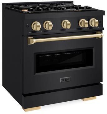 ZLINE Classic Autograph Edition 30" Black Stainless Steel Pro Style Gas Range with Champagne Bronze Accents-2