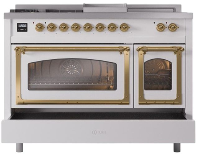 Ilve® Nostalgie II Noblesse 48'' Custom RAL Color Pro Style Dual Fuel Range with Brass Trim-3