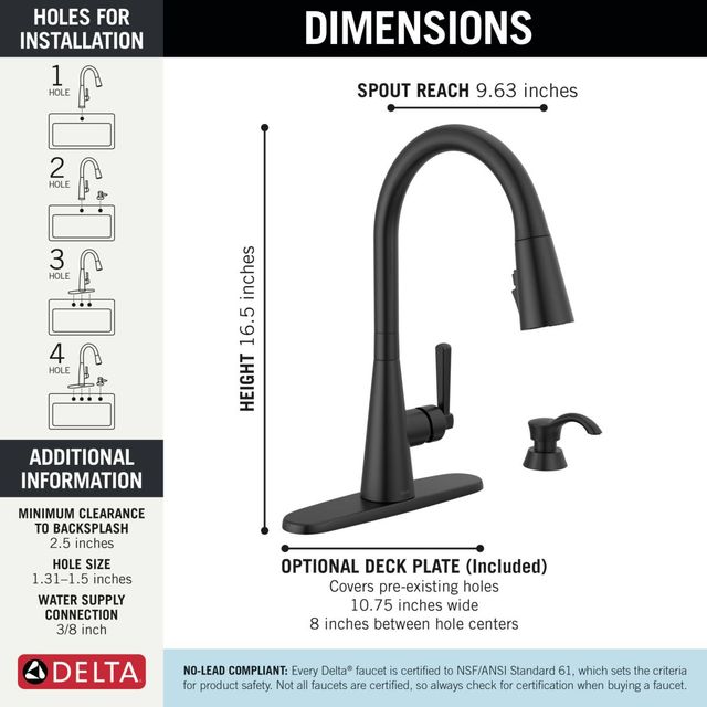 Delta Boyd™ Matte Black Single Handle Kitchen Faucet  with Soap Dispenser and ShieldSpray Technology -2