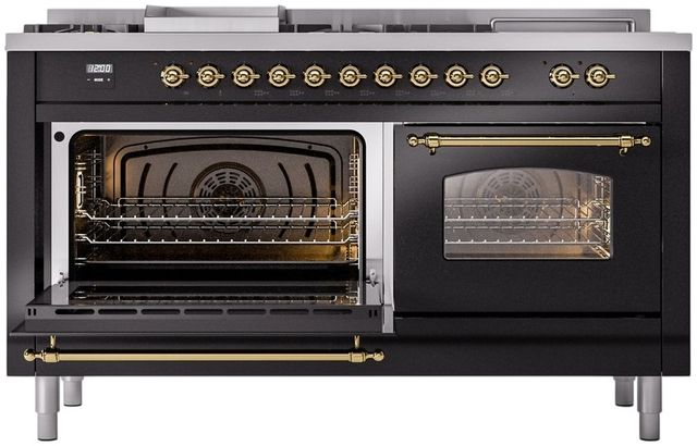 Ilve® Nostalgie II Series 60" Glossy Black Pro Style Dual Fuel Range-3