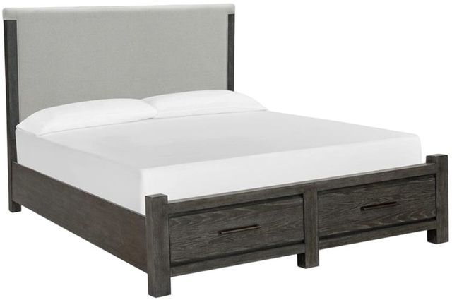 Magnussen Home® Plum Creek Elite Dove/Ravenwood Black Queen Upholstered Storage Panel Bed-0