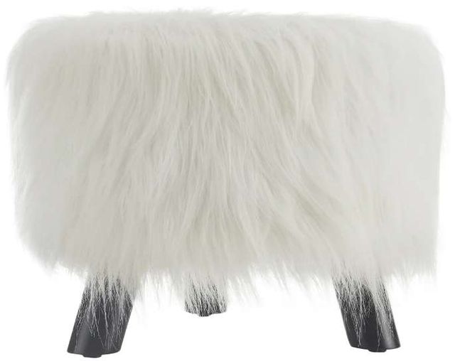 Linon Dase White Faux Fur Stool-3