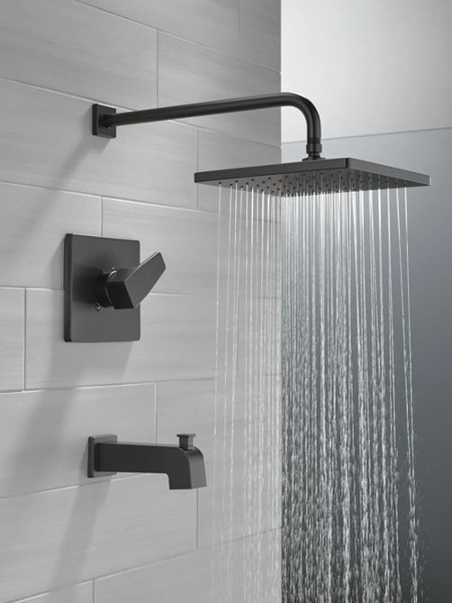 Delta Modern Monitor 14 Series 16" Matte Black Single Handle Lever Tub and Shower Trim-3