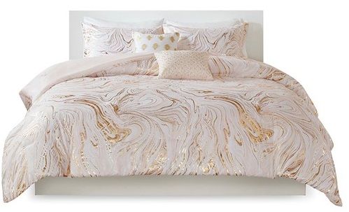 Olliix by Intelligent Design Rebecca Blush and Gold Full/Queen Metallic Printed Comforter Set-0