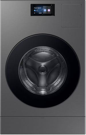 Front view of the Samsung Bespoke 5.3 Cu. Ft. Dark Steel AI Laundry Combo