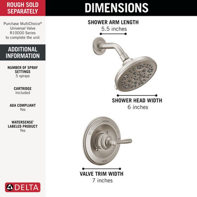 Delta Roe™ Monitor® 14 Series Stainless Shower Only-3