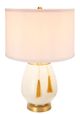 A & B Home Gold/White Table Lamp with Drum Shade and Two Tassel Accents-2