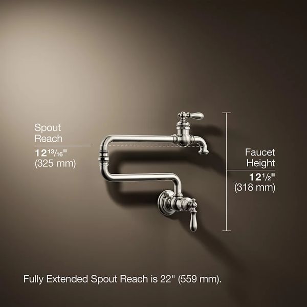 KOHLER® Artifacts® Vibrant Polished Nickel Wall-Mount Pot Filler-4