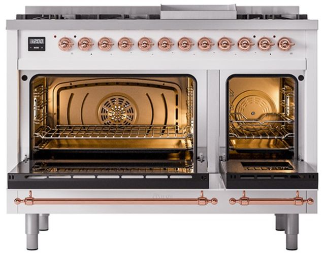 Ilve® Nostalgie II Noblesse 48'' Custom RAL Color Pro Style Dual Fuel Range with Copper Trim-1