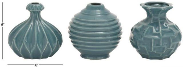 Deco Marche 3-Piece Blue 6" Ceramic Vase with Varying Patterns Set-2