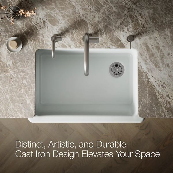 KOHLER® Whitehaven® Ice Gray 33" Undermount Single-Bowl Farmhouse Kitchen Sink with Short Apron-4