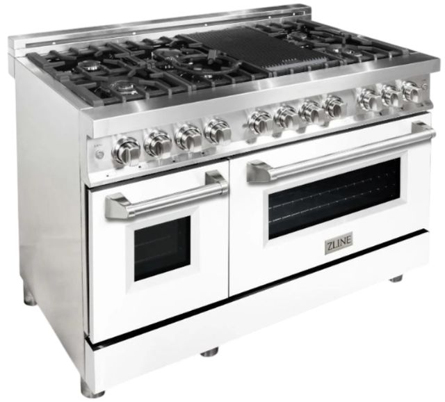 ZLINE 48" Stainless Steel Pro Style Dual Fuel Range with White Matte Door-0