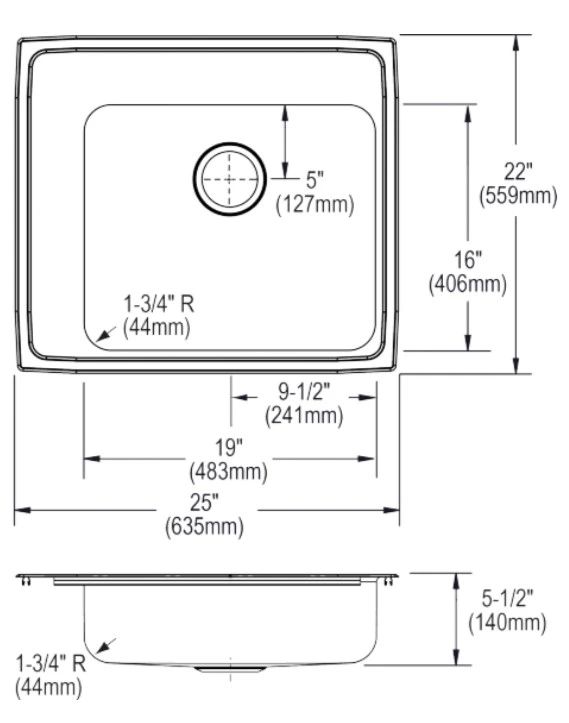 Elkay Lustertone® Classic Lustrous Satin Stainless Steel 25" x 22" x 6" Single Bowl Drop-in Classroom ADA Sink-1