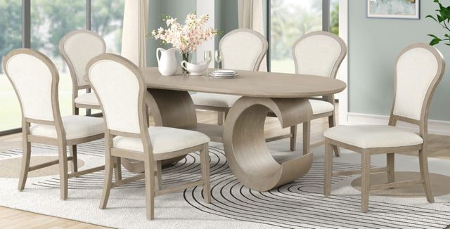 New Classic® Home Furnishings Gwendolyn Cerused Taupe Oval Dining Table-1