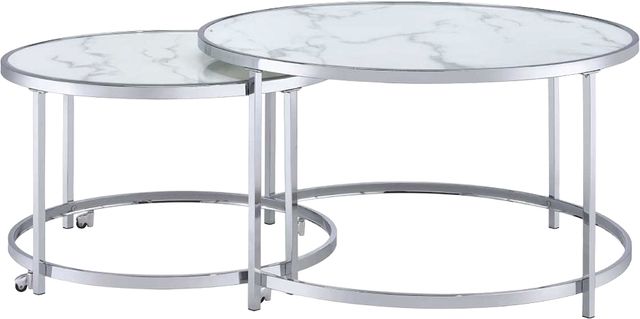 Steve Silver Co. Rayne 2-Piece White Nesting Table with Chrome Base-3