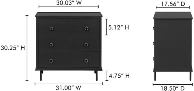 Moe's Home Collection Reagan Black 3-Drawer Nightstand-3