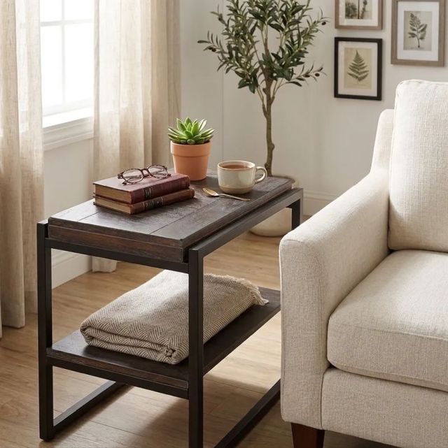 Sunny Designs™ Tyler French Brown Chairside Table with Black Metal Frame-1