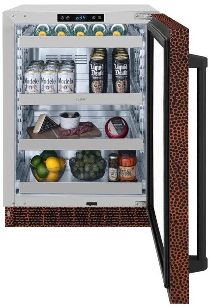 ZLINE Touchstone 24 " 5.2 Cu. Ft. Copper 151 Can Beverage Fridge with Hand Hammered Glass Door-3