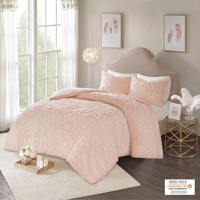 Olliix by Madison Park Blush King/California King Laetitia Tufted Cotton Chenille Medallion Comforter Set-0