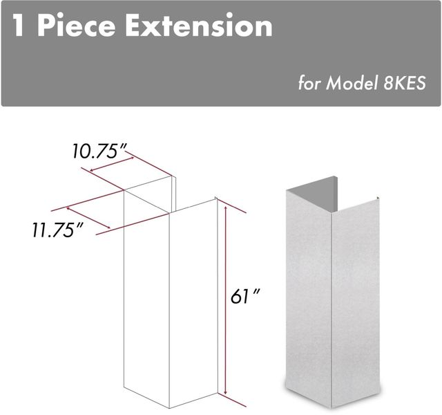ZLINE 61" Fingerprint Resistant Satin Stainless Steel Chimney Extension-1