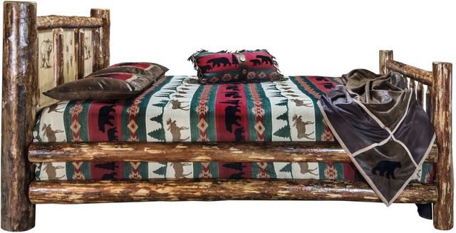 Montana Woodworks® Glacier Country Stained and Lacquered Twin Bed with Laser Engraved Bear Design-2