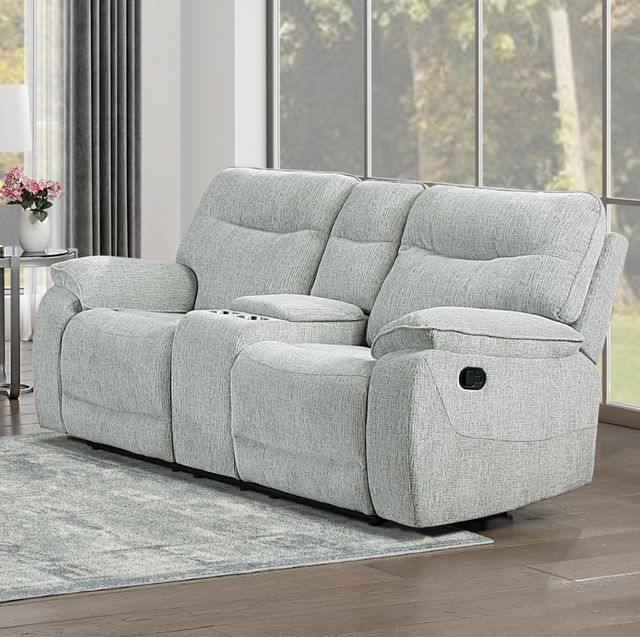 New Classic® Home Furnishings Chablis Mist Gray Manual Reclining Console Loveseat-1