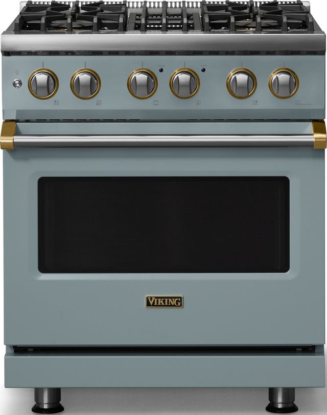 Viking® 5 Series 30" November Sky Pro Style Dual Fuel (LP) Range with Brushed Brass Trim-0