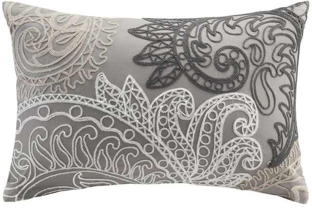 Olliix by INK+IVY Taupe Kiran Cotton Oblong Pillow with Chain Stitch-0